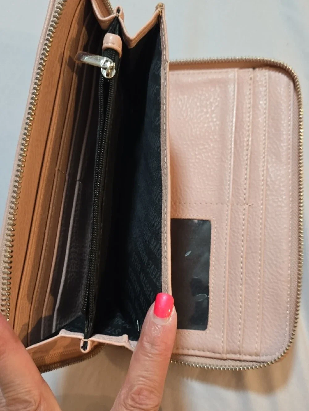 Steve Madden Pale Pink Zip-Around Wallet with Silver Accent